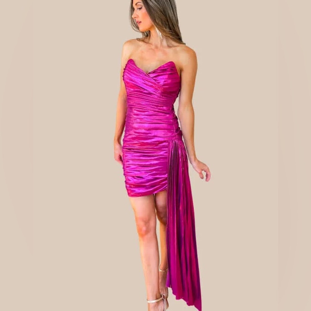 MABLE Metallic Ruched Strapless Bodycon Mini Dress